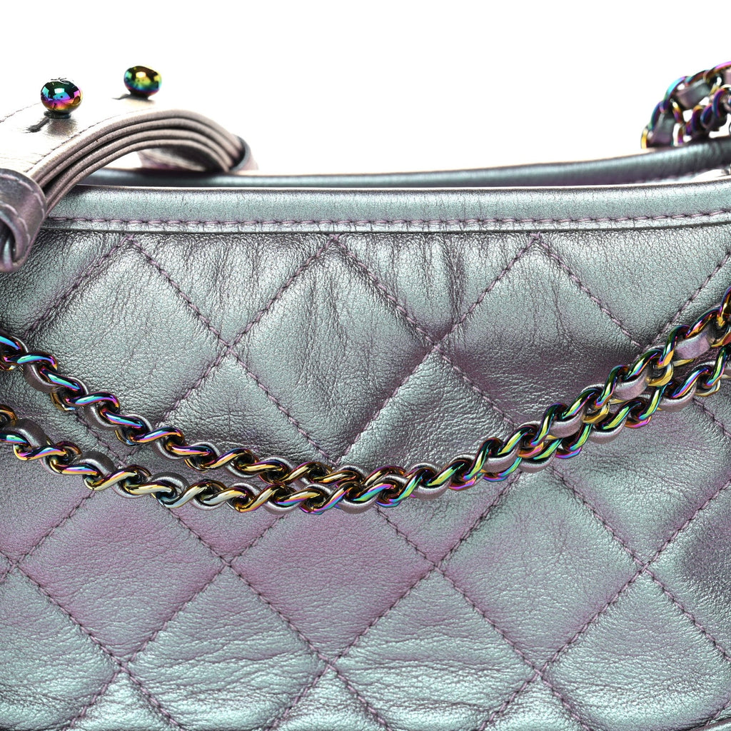 Chanel Iridescent Lambskin Calfskin Quilted Small Gabrielle Hobo Light Purple
