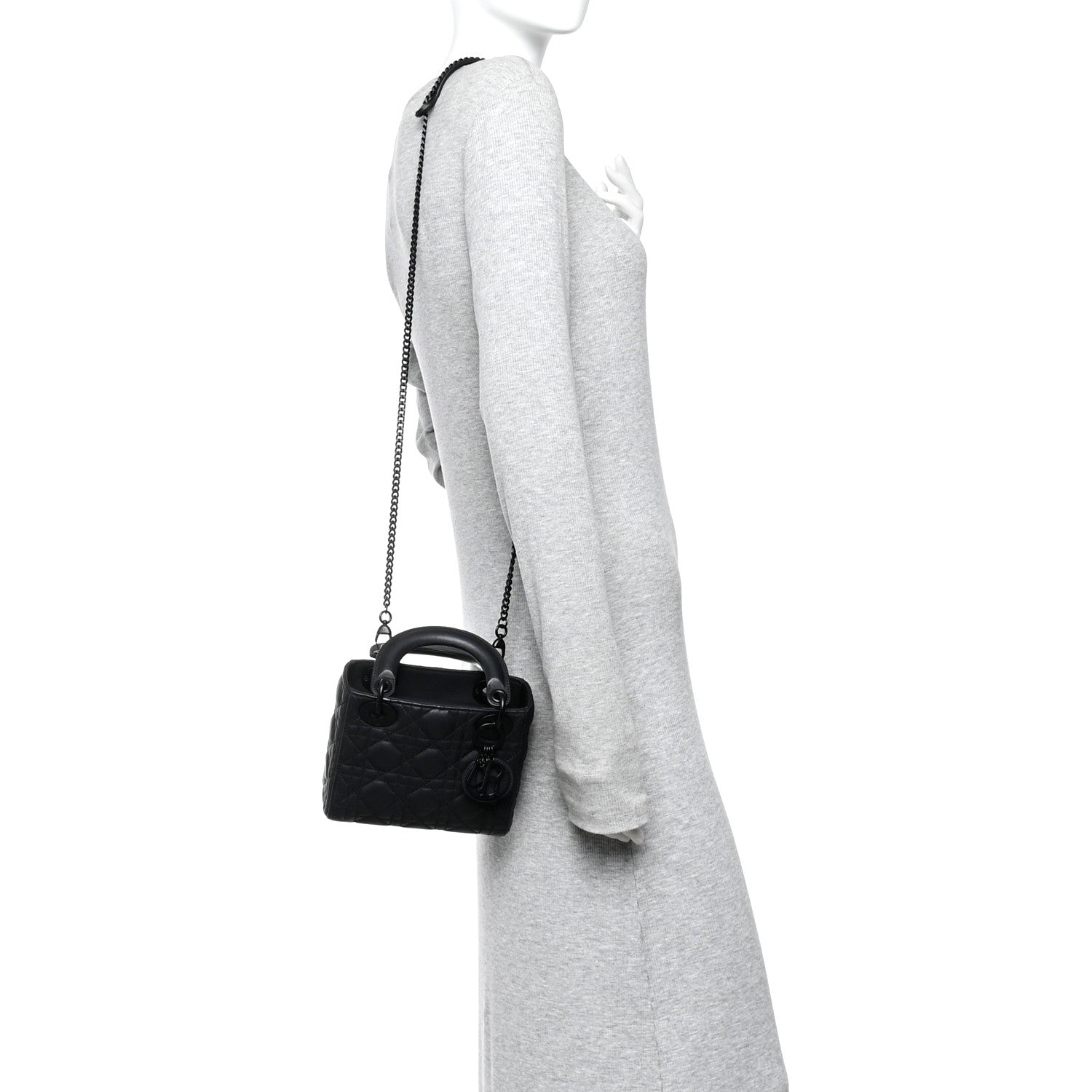 Christian Dior Ultra Matte Calfskin Cannage Mini Lady Dior Black