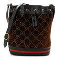 Gucci Velvet GG Monogram Textured Calfskin Web Bucket Bag Brown Black