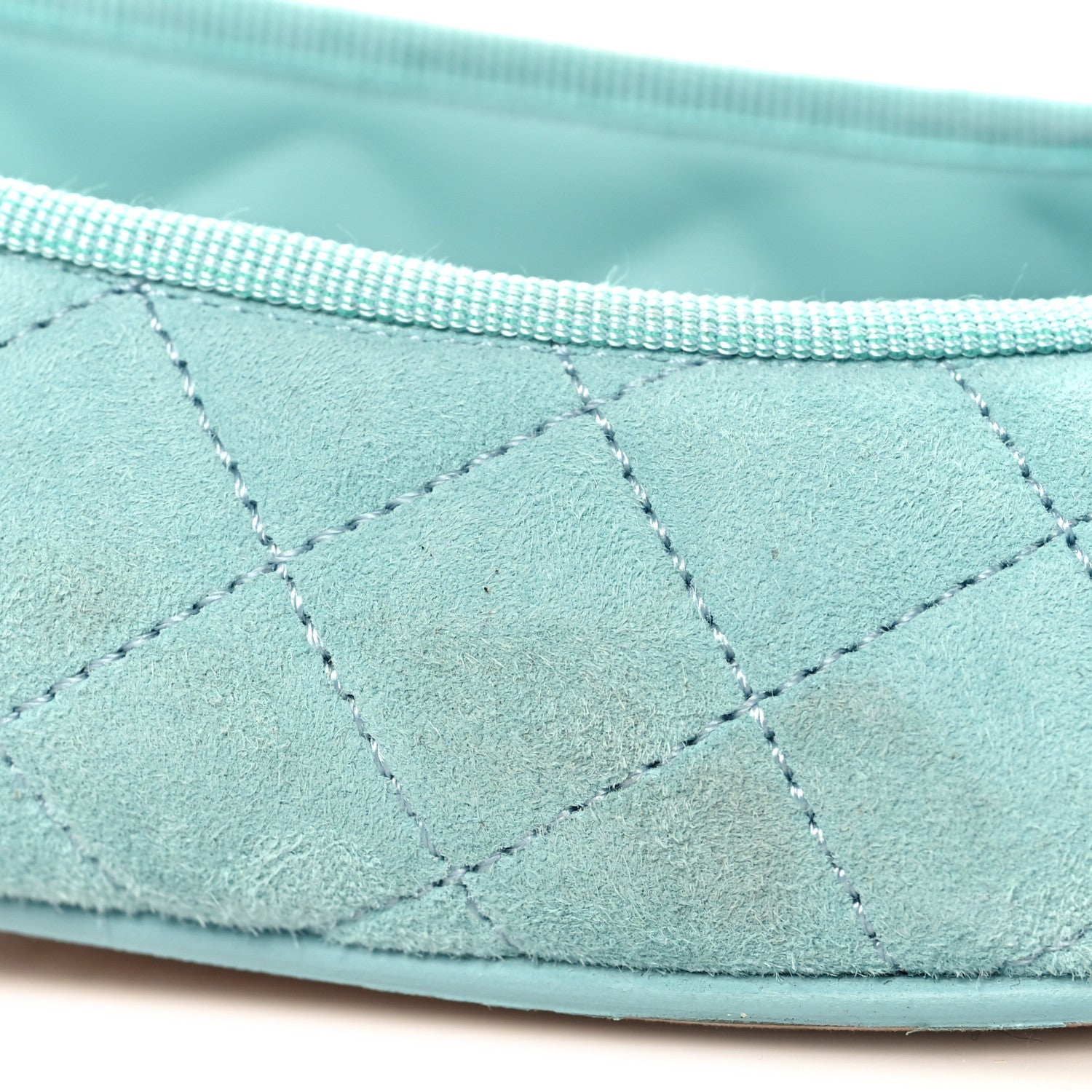 Chanel Suede Calfskin Quilted Cap Toe CC Ballerina Flats 38.5 Light Blue