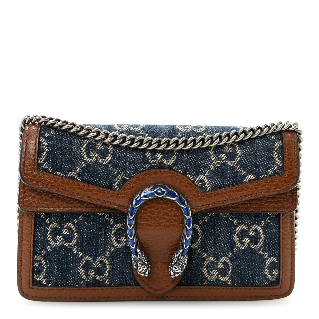Gucci New Denim GG Monogram Dollar Calfskin Enamel Super Mini Dionysus Shoulder Bag Blue Tea Cuir Epilog Electric Blue
