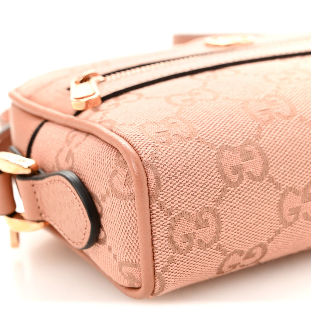 Gucci Monogram Textured Dollar Calfskin Mini Ophidia Shoulder Bag Cloche Rose Pink