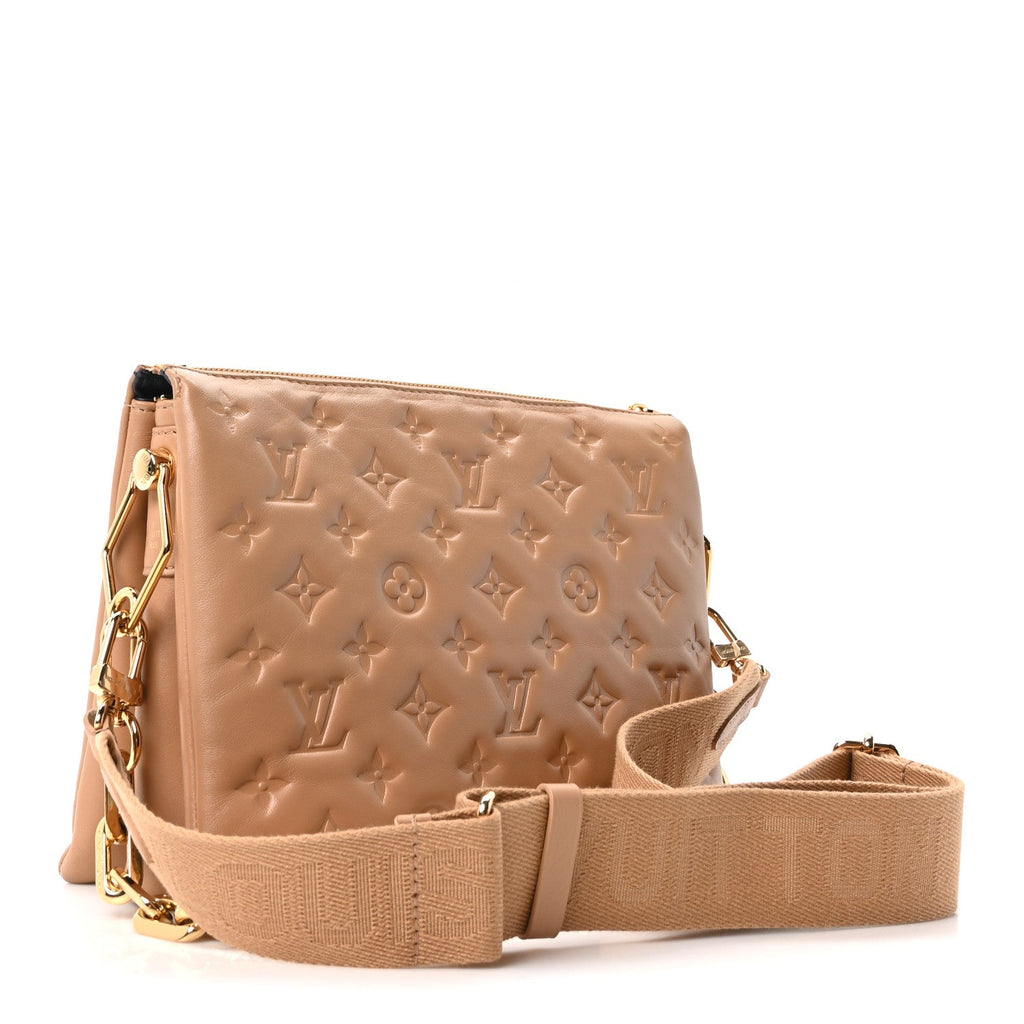 Louis Vuitton Lambskin Embossed Monogram Coussin PM Camel