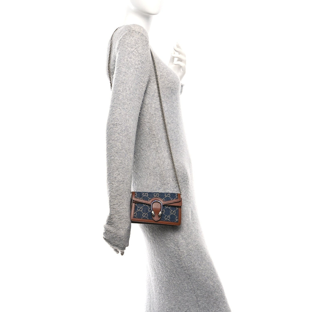 Gucci New Denim GG Monogram Dollar Calfskin Enamel Super Mini Dionysus Shoulder Bag Blue Tea Cuir Epilog Electric Blue