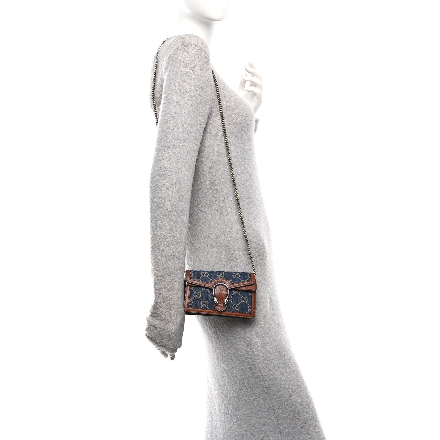 Gucci New Denim GG Monogram Dollar Calfskin Enamel Super Mini Dionysus Shoulder Bag Blue Tea Cuir Epilog Electric Blue
