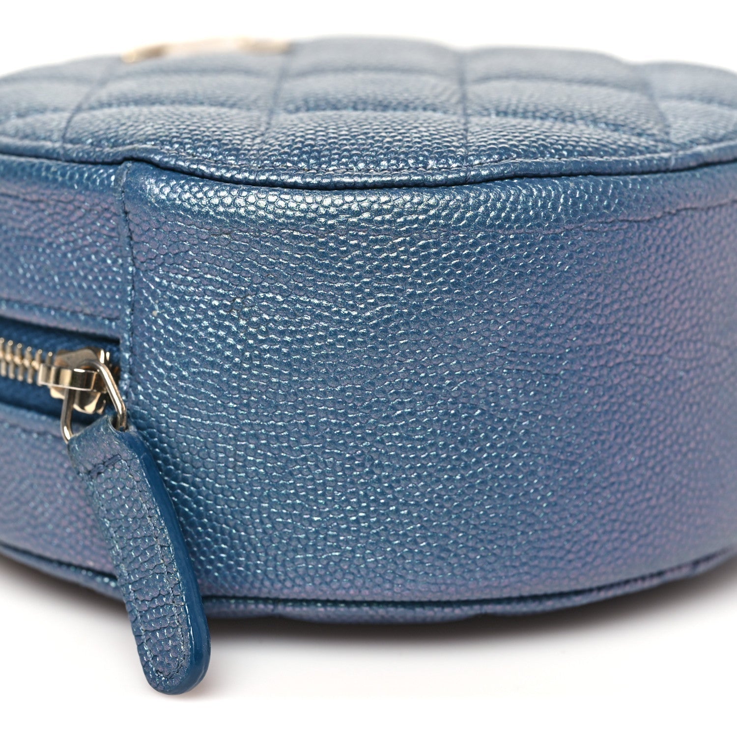 Chanel Iridescent Caviar Quilted Round Clutch With Chain Blue