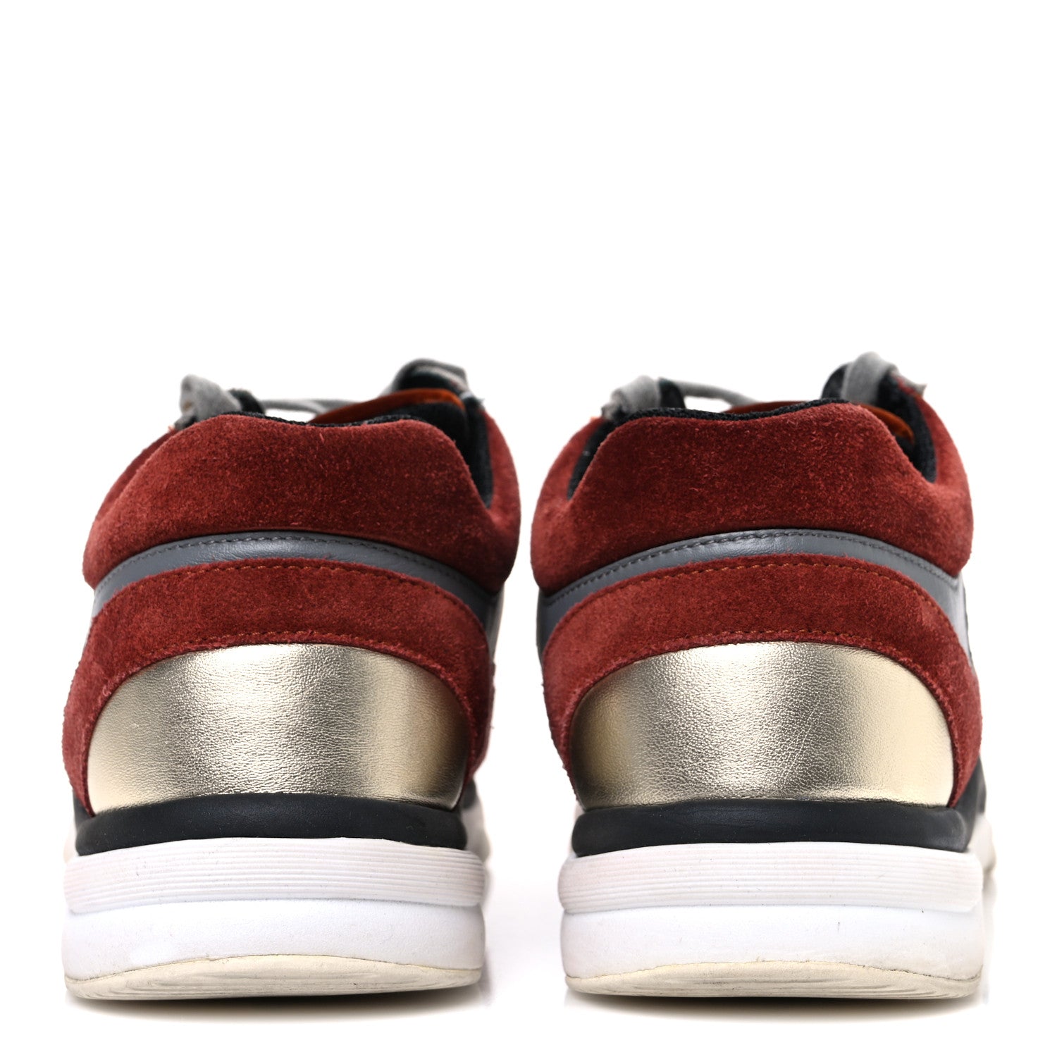 Chanel Suede Velvet Lambskin CC Sneakers 36 Burgundy Grey
