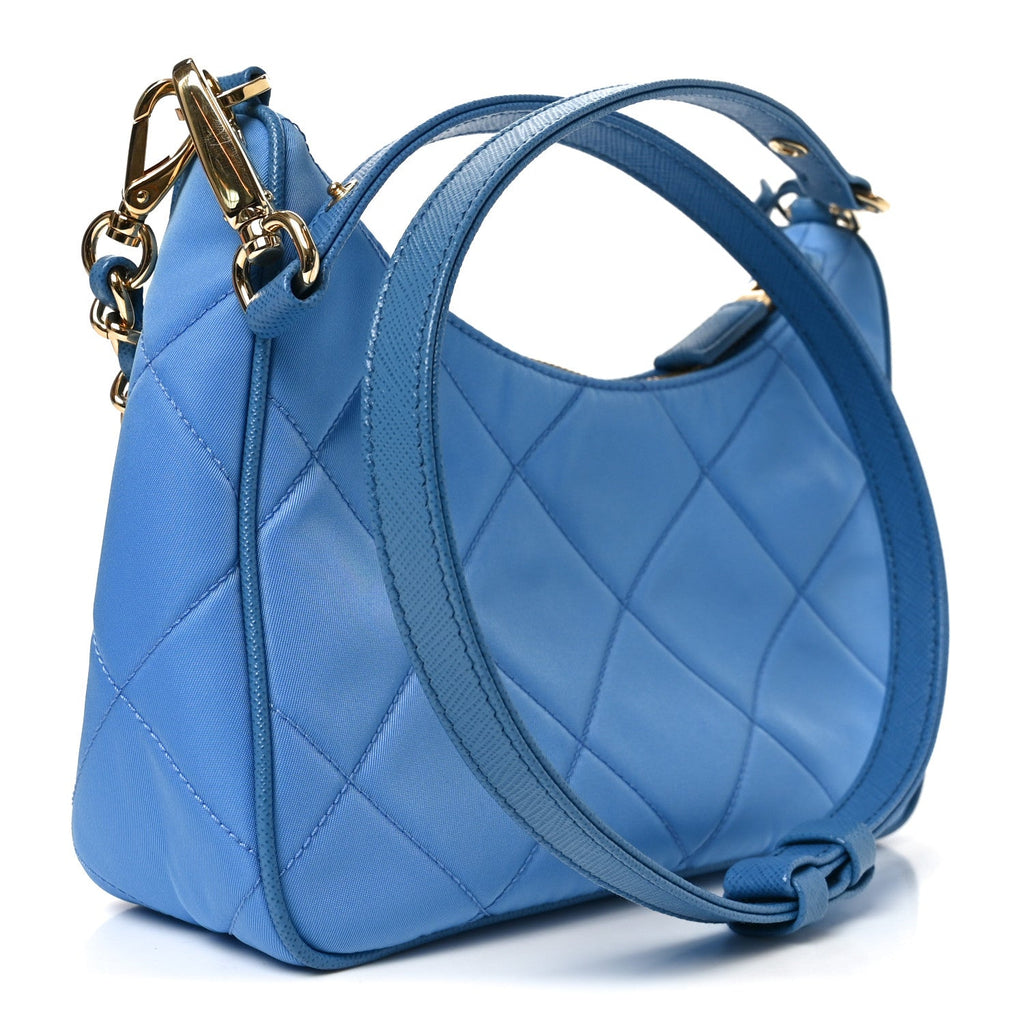 Prada Re-Nylon Saffiano Stitched Mini Re-Edition 1995 Chaine Shoulder Bag Blue