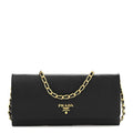 Prada Saffiano Metal Oro Chain Wallet Black