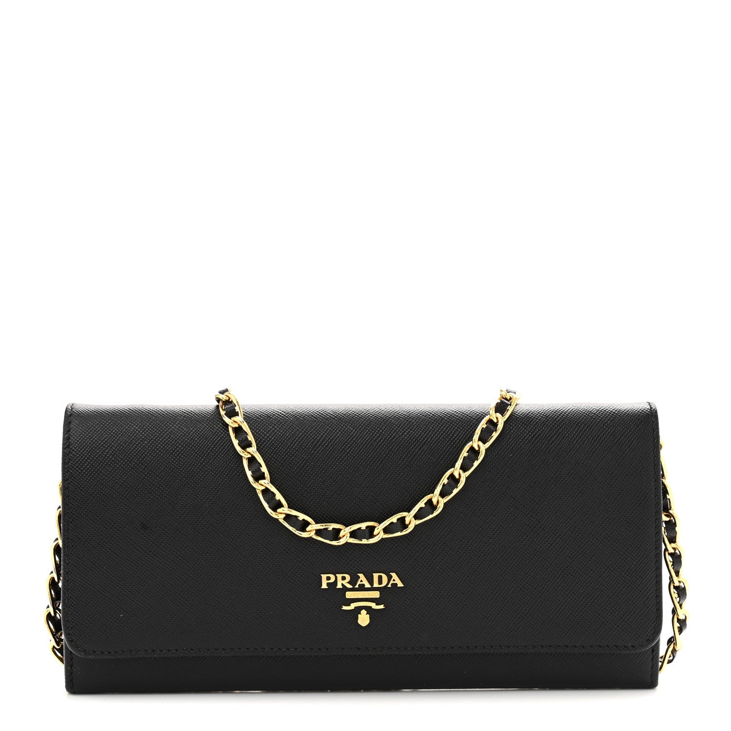 Prada Saffiano Metal Oro Chain Wallet Black