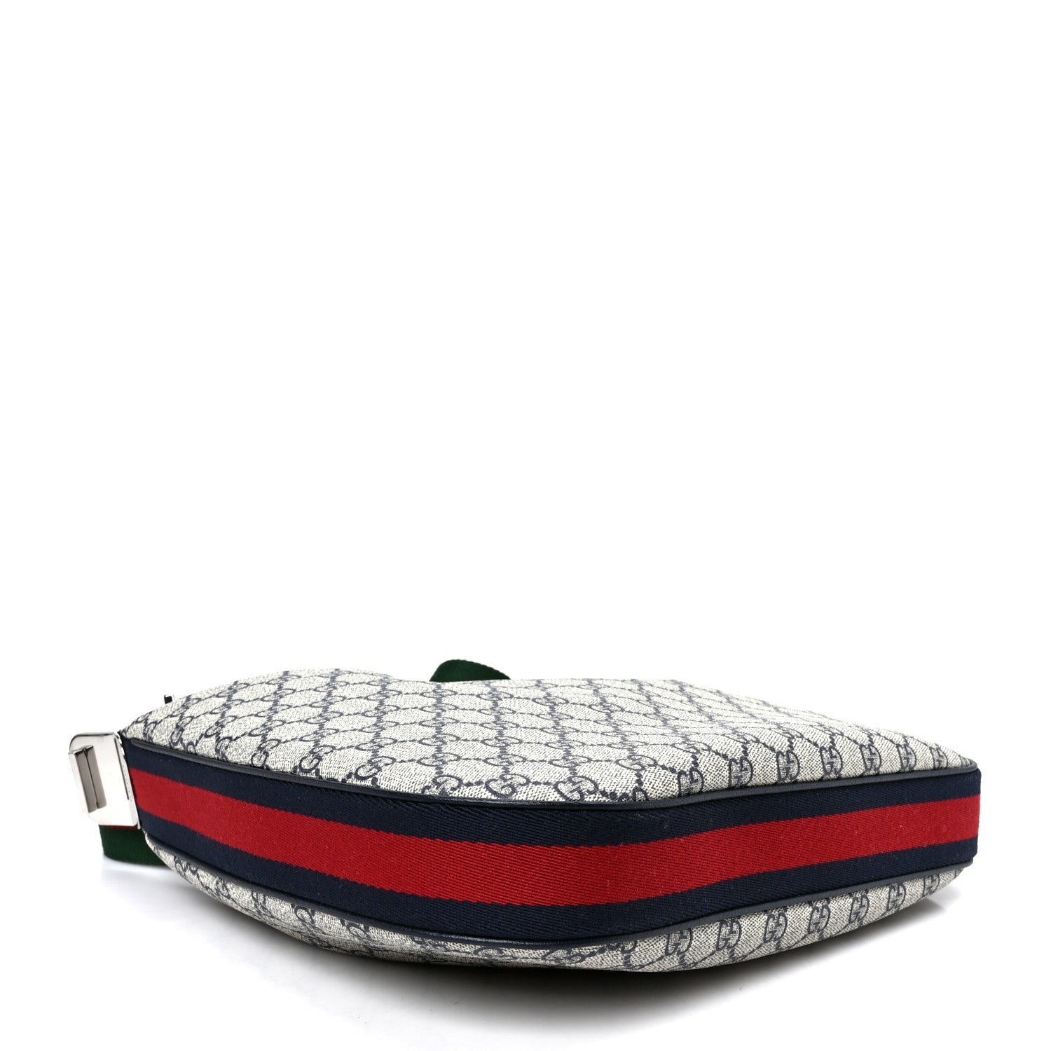 Gucci GG Supreme Monogram Textured Calfskin Web Large Attache Shoulder Bag Beige Blue