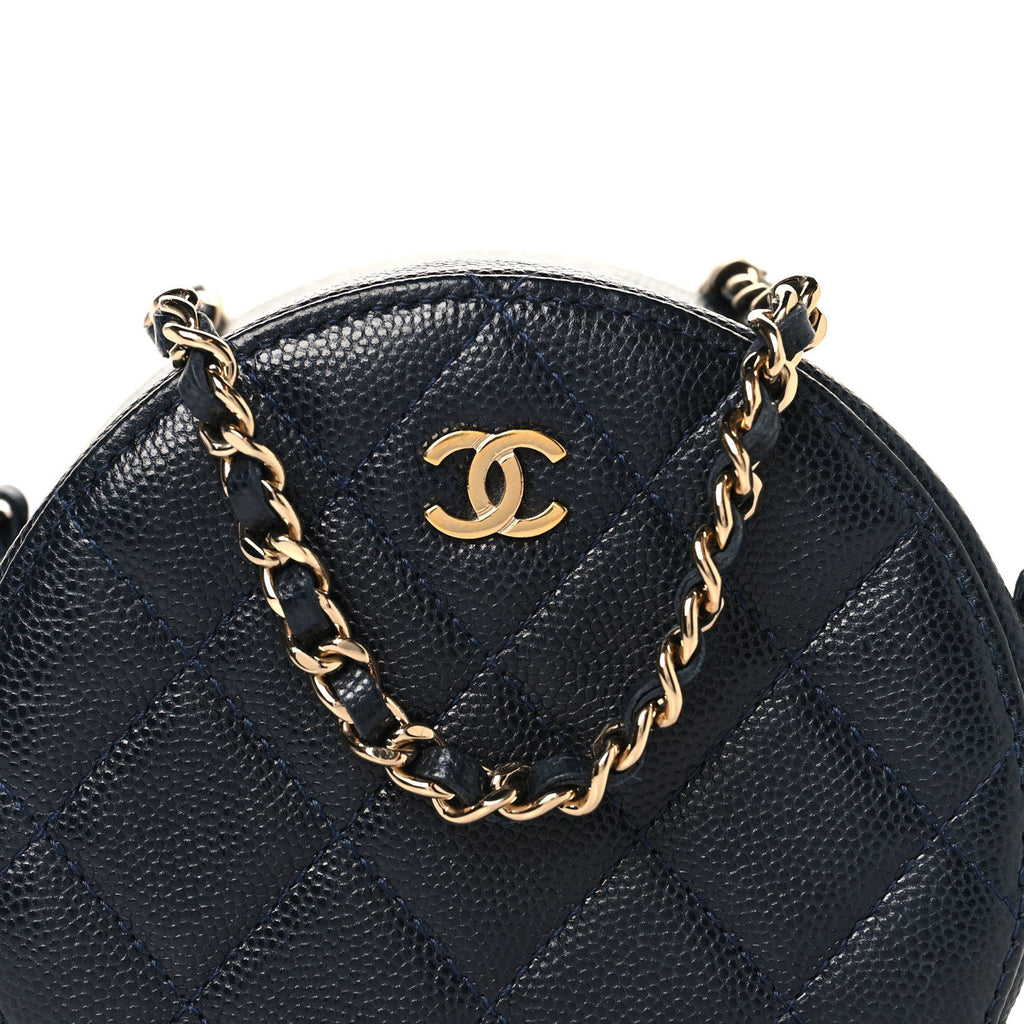 Chanel Caviar Quilted Round Clutch With Chain Navy