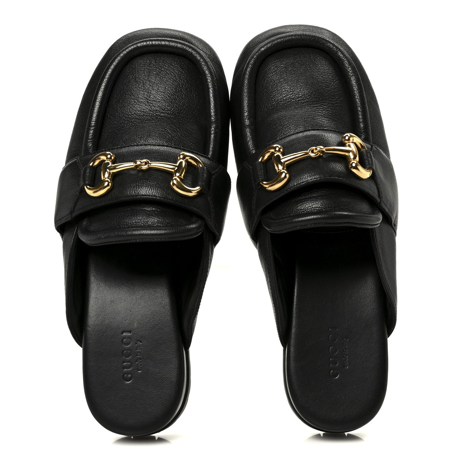 Gucci Goatskin Auroville Horsebit Mules 37.5 Black