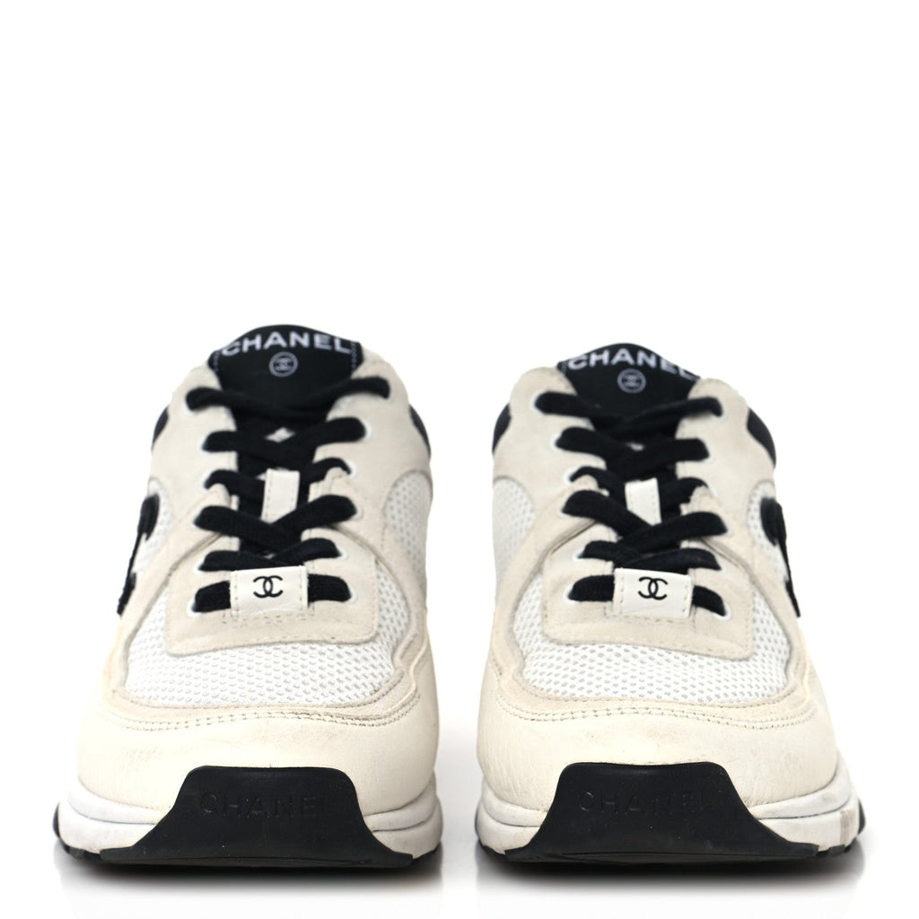 Mesh Suede Calfskin Grained Calfskin Womens CC Sneakers 37.5 White Black