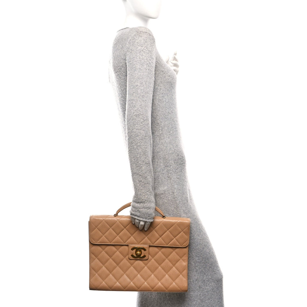 Chanel Caviar Quilted Briefcase Laptop Bag Beige