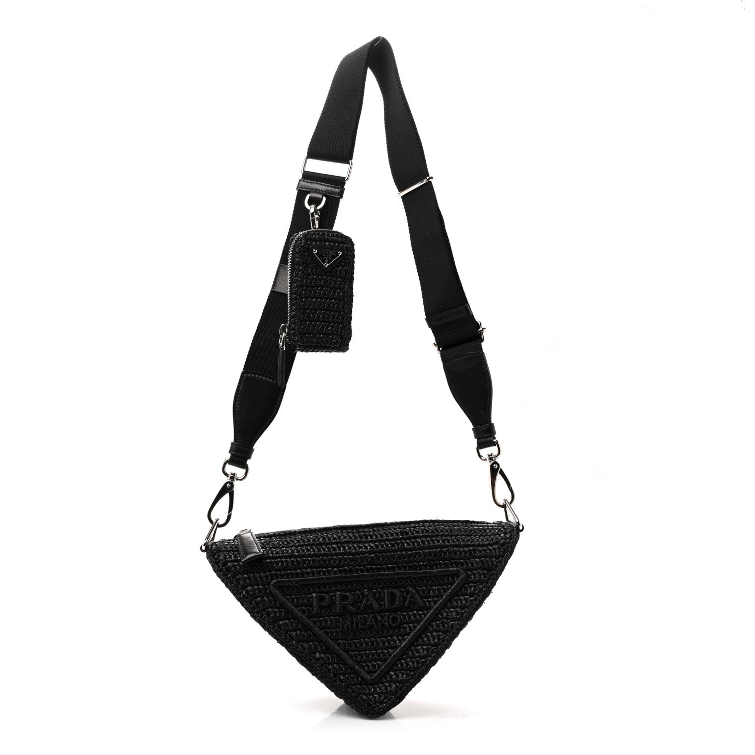 Prada Yarn Raffia Effect Crochet Triangle Shoulder Bag Black