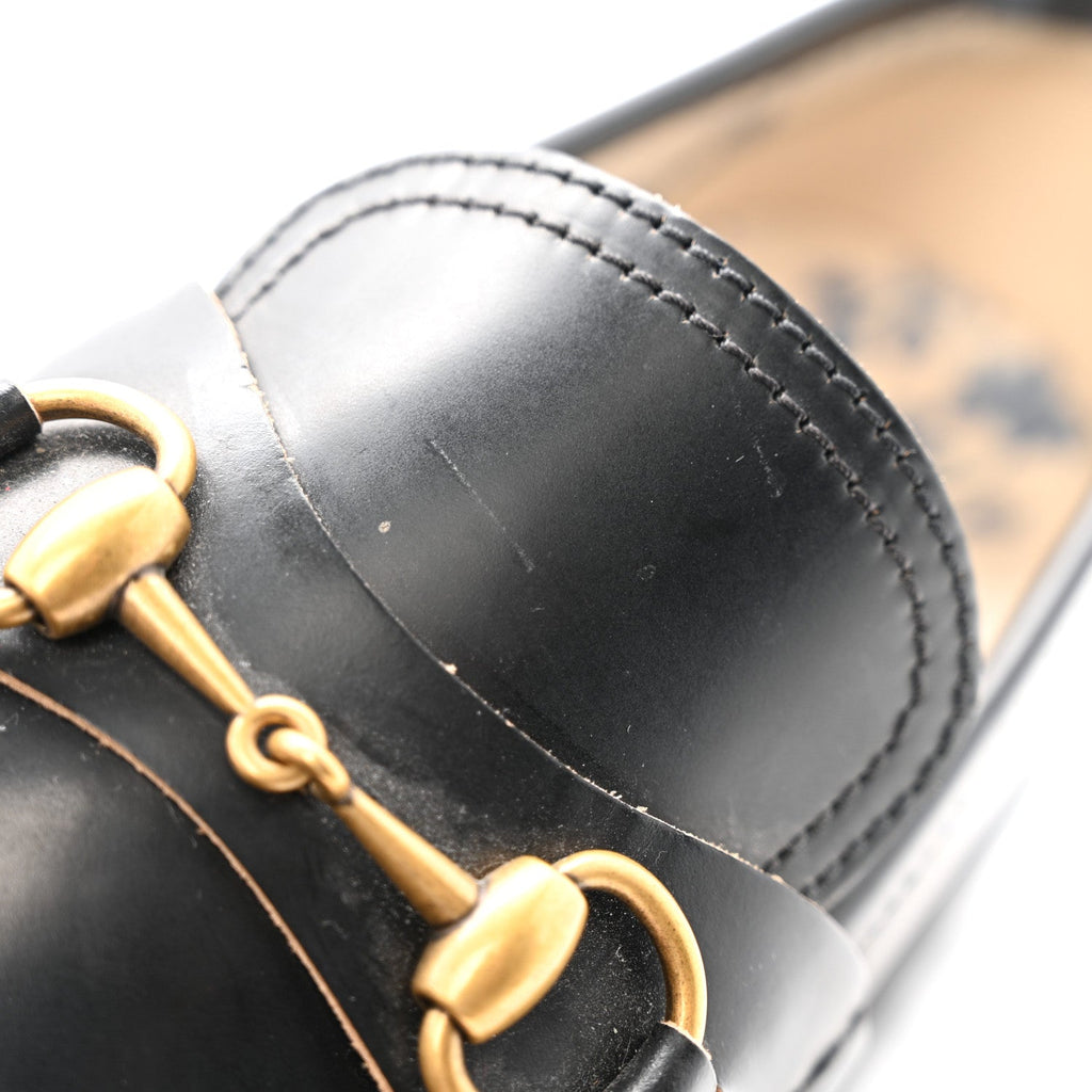 Gucci Cordovan Lux Womens Harald Horsebit 25mm Platform Loafers 37.5 Black