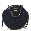Chanel Caviar Quilted Round Clutch With Chain Navy