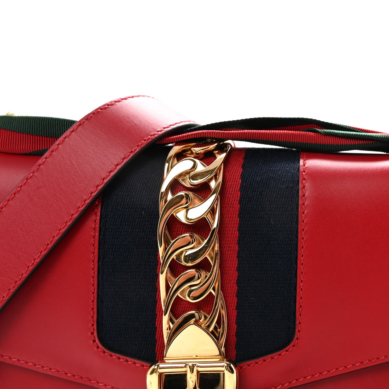 Gucci Calfskin Small Sylvie Shoulder Bag Hibiscus Red