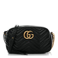 Gucci Calfskin Matelasse Small GG Marmont Chain Shoulder Bag Black