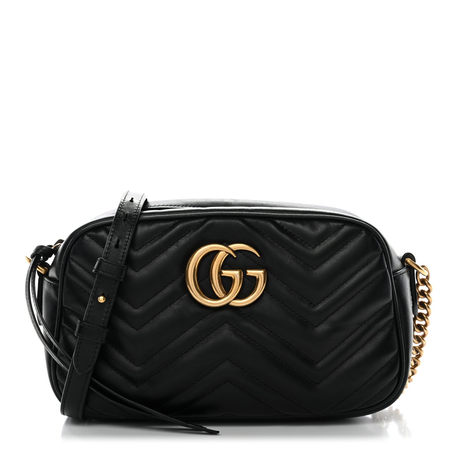 Gucci Calfskin Matelasse Small GG Marmont Chain Shoulder Bag Black