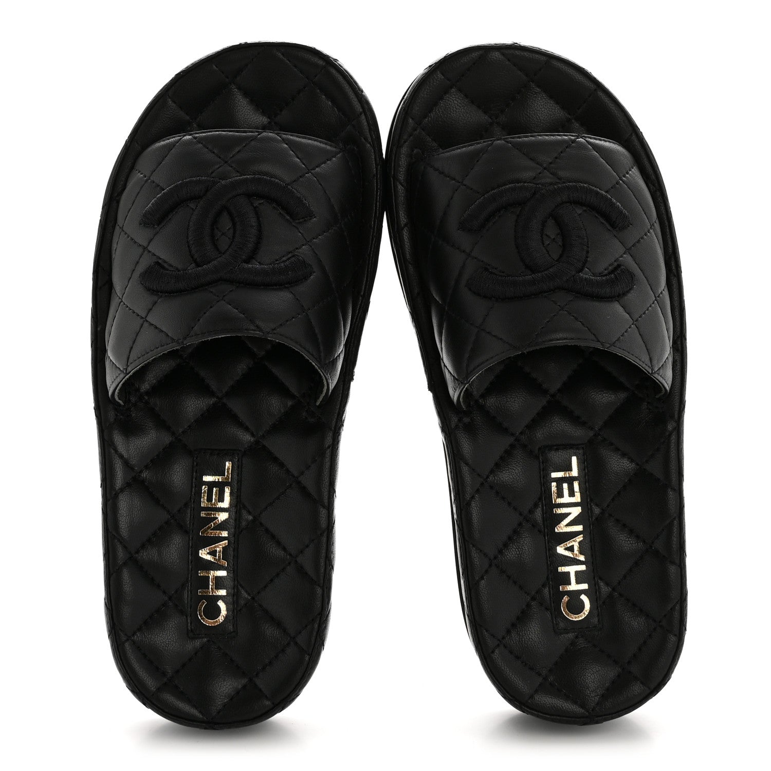 Lambskin Quilted CC Mules Sandals 35 Black