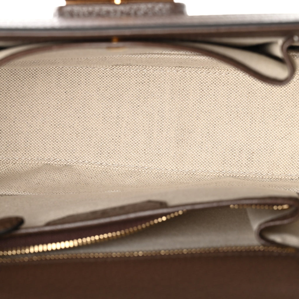 Gucci GG Supreme Monogram Studded Calfskin Centum Medium Bamboo 1947 Top Handle Bag Beige Ebony Multicolor