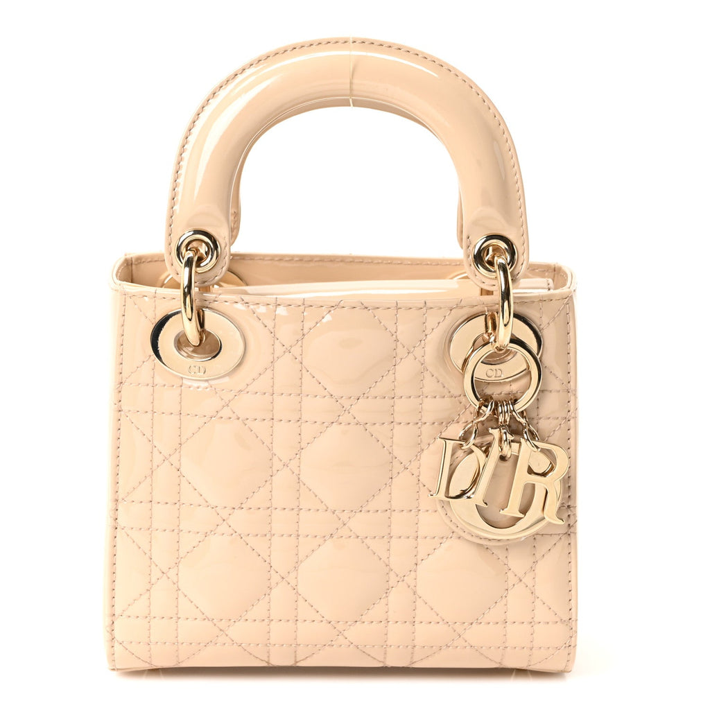Christian Dior Patent Cannage Mini Lady Dior Beige