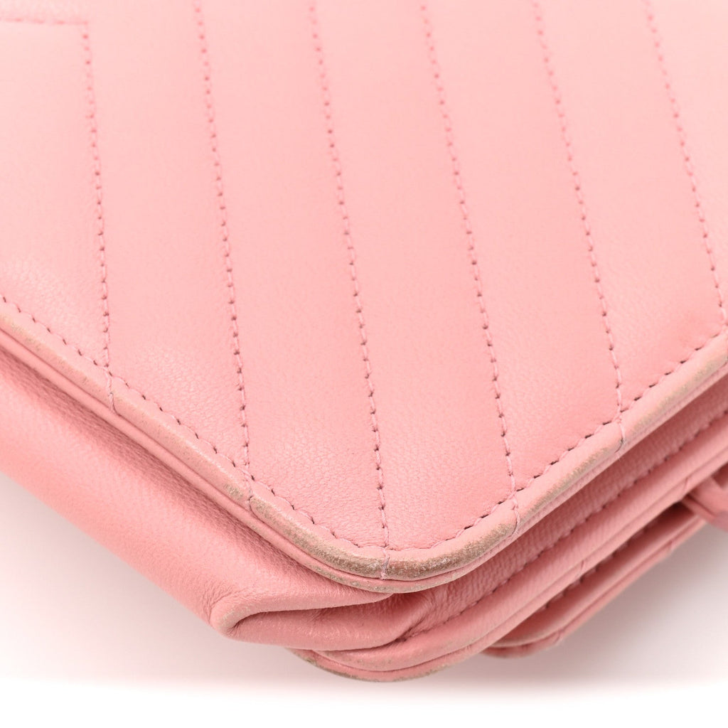Chanel Lambskin Chevron Quilted Trendy CC Wallet On Chain WOC Pink