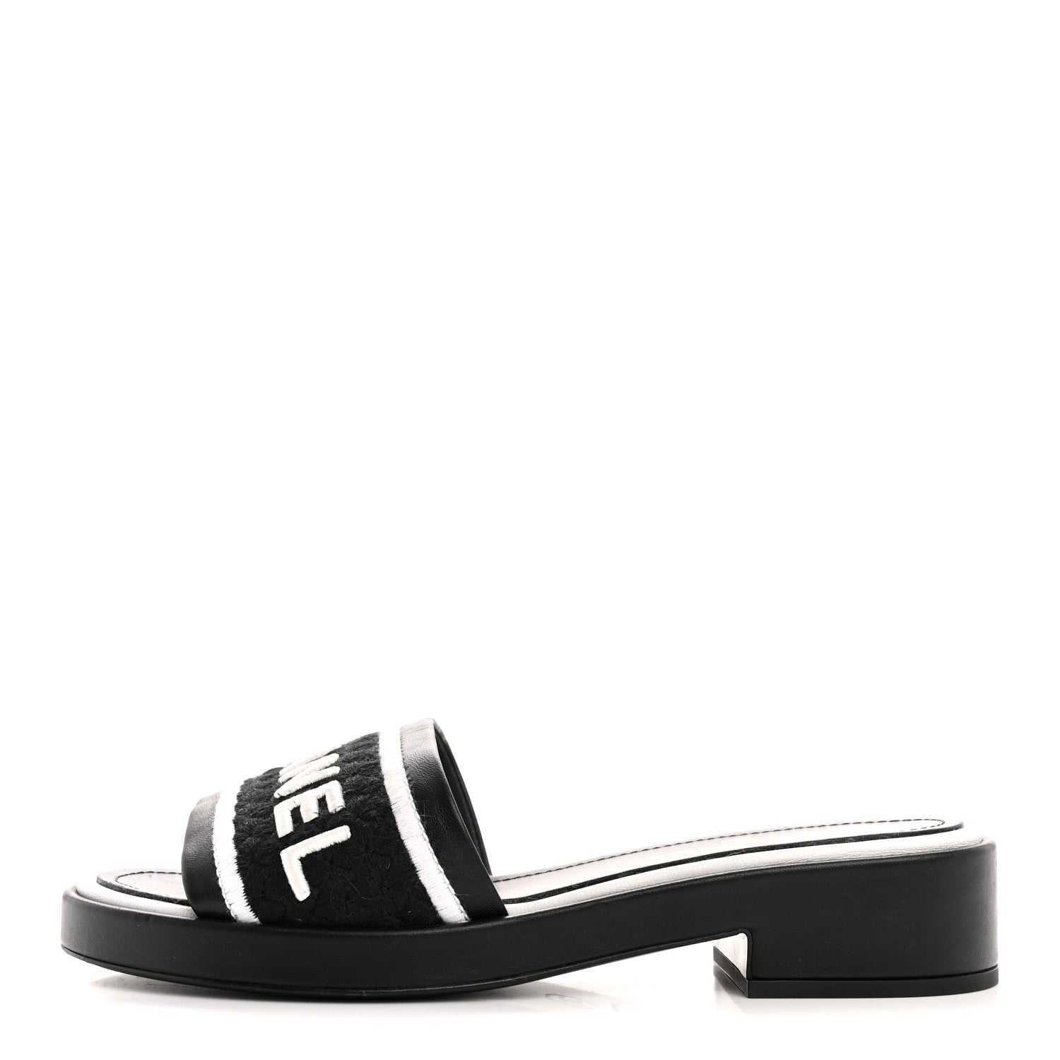 Lambskin Embroidered CC Mule Sandal 40 Black White