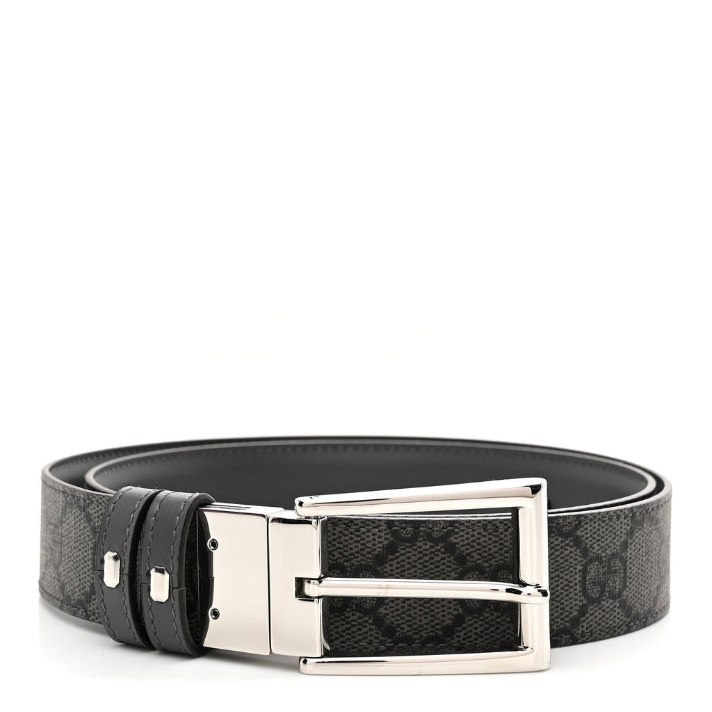 Gucci Selleria Calfskin GG Supreme Monogram Reversible Belt 80 32 Graphite Grey Black