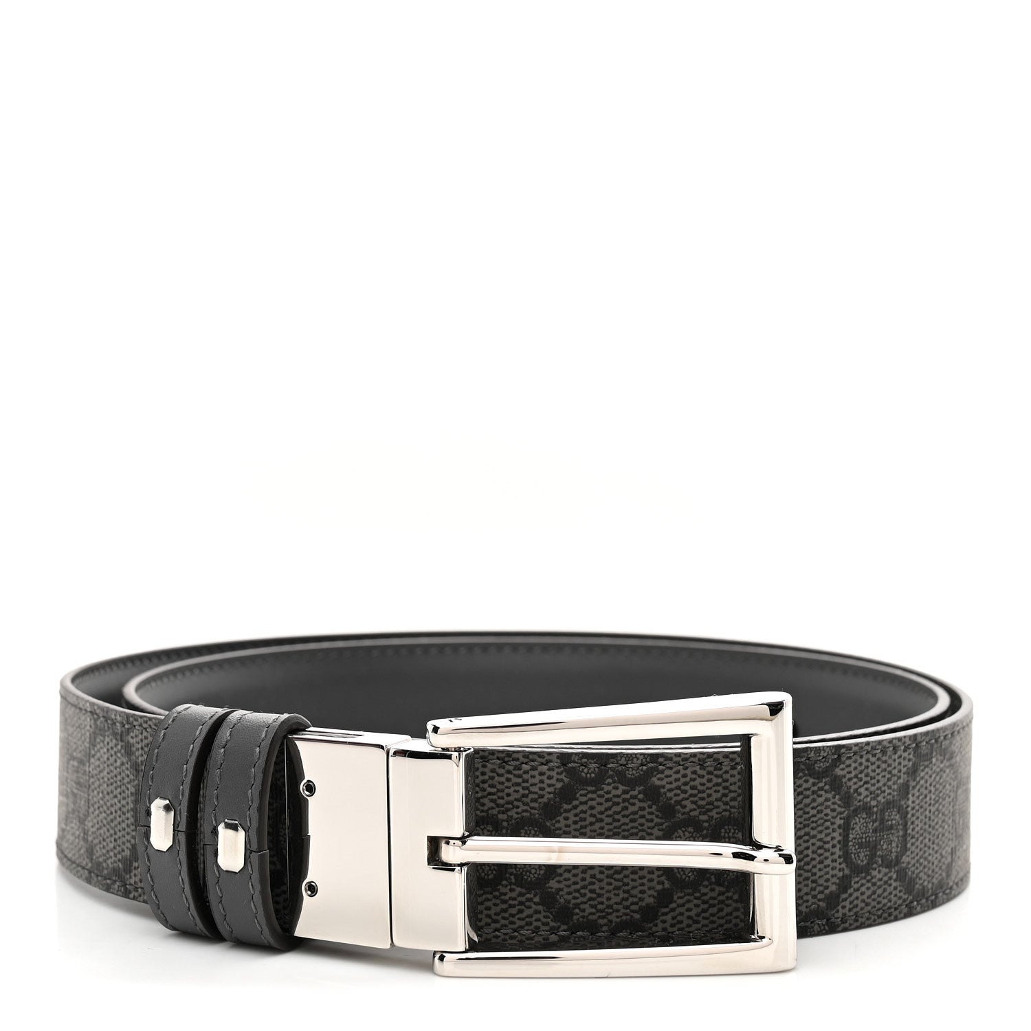 Gucci Selleria Calfskin GG Supreme Monogram Reversible Belt 80 32 Graphite Grey Black