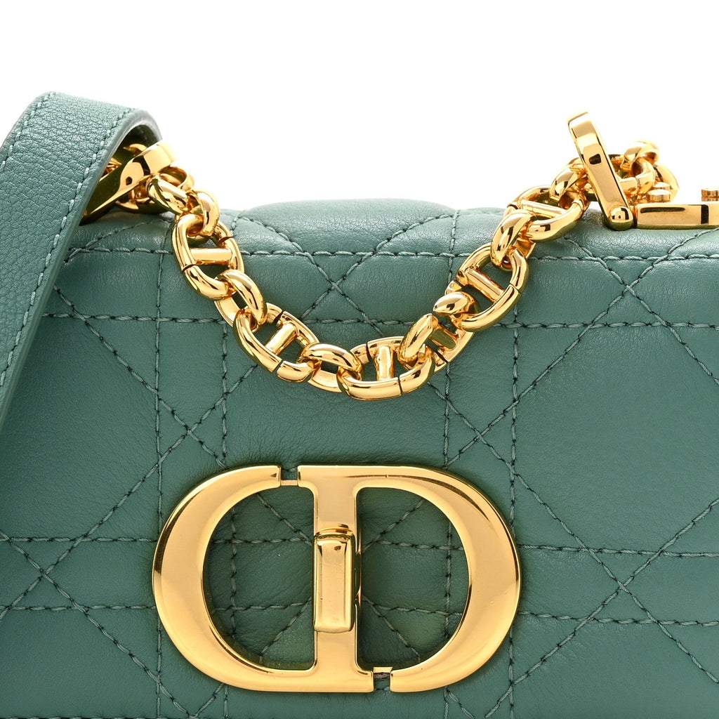 Christian Dior Supple Calfskin Cannage Micro Caro Bag Vert Tundra