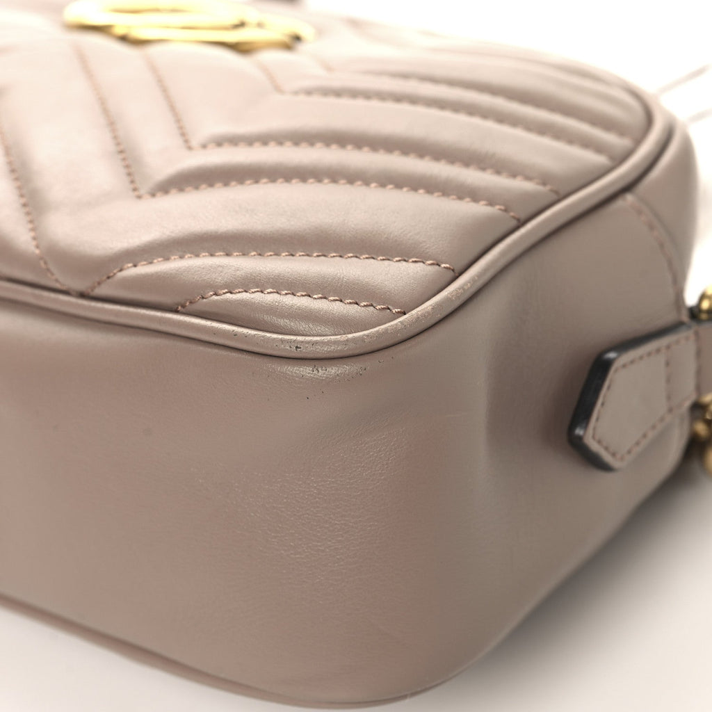 Gucci Calfskin Matelasse Small GG Marmont Chain Shoulder Bag Porcelain Rose