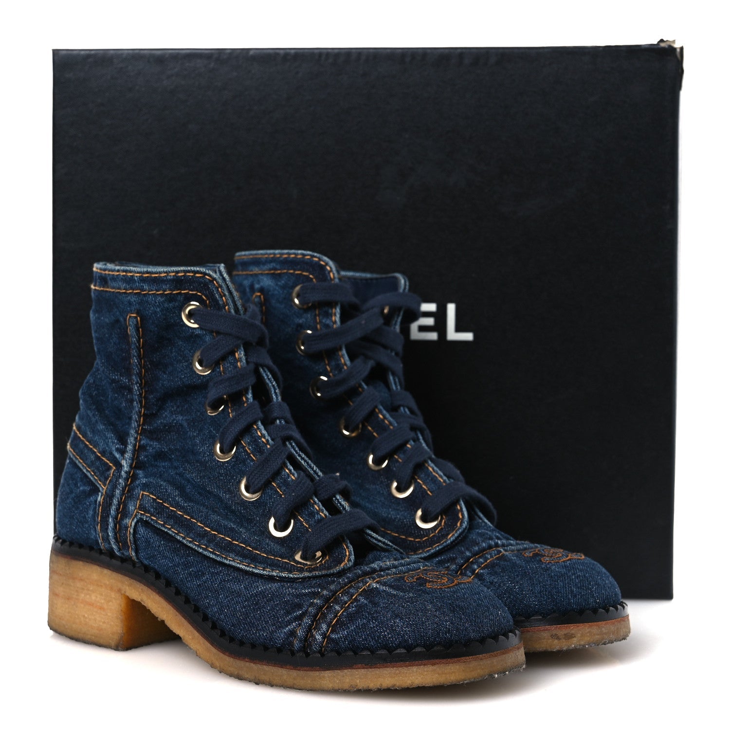 Denim Lace Up Boots 36.5 Navy Blue
