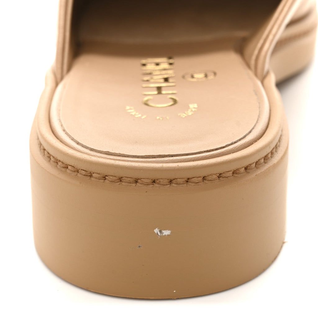 Lambskin Quilted CC Turnlock Mules 37.5 Light Beige