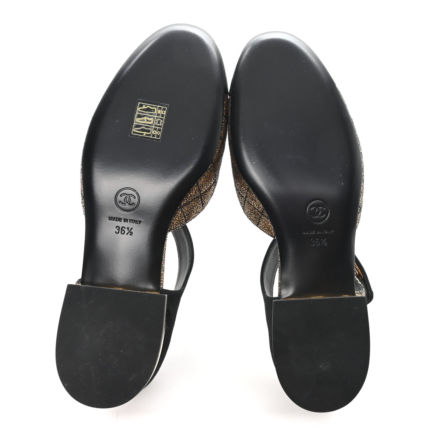 Laminated Suede Kidskin Grosgrain Quilted Cap Toe Ballerina Flats 36.5 Gold Black