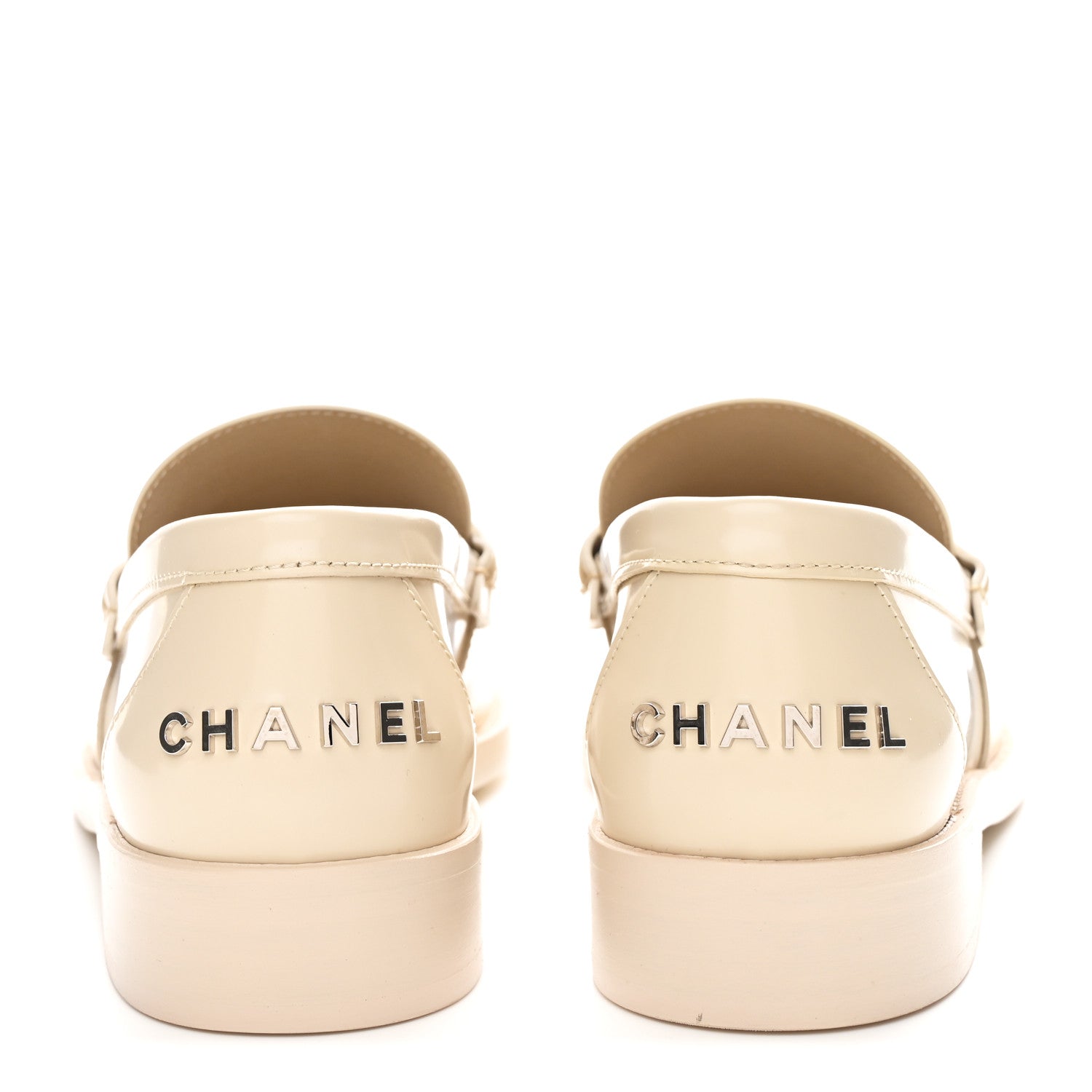 Chanel Shiny Calfskin Logo Loafers 39.5 Beige