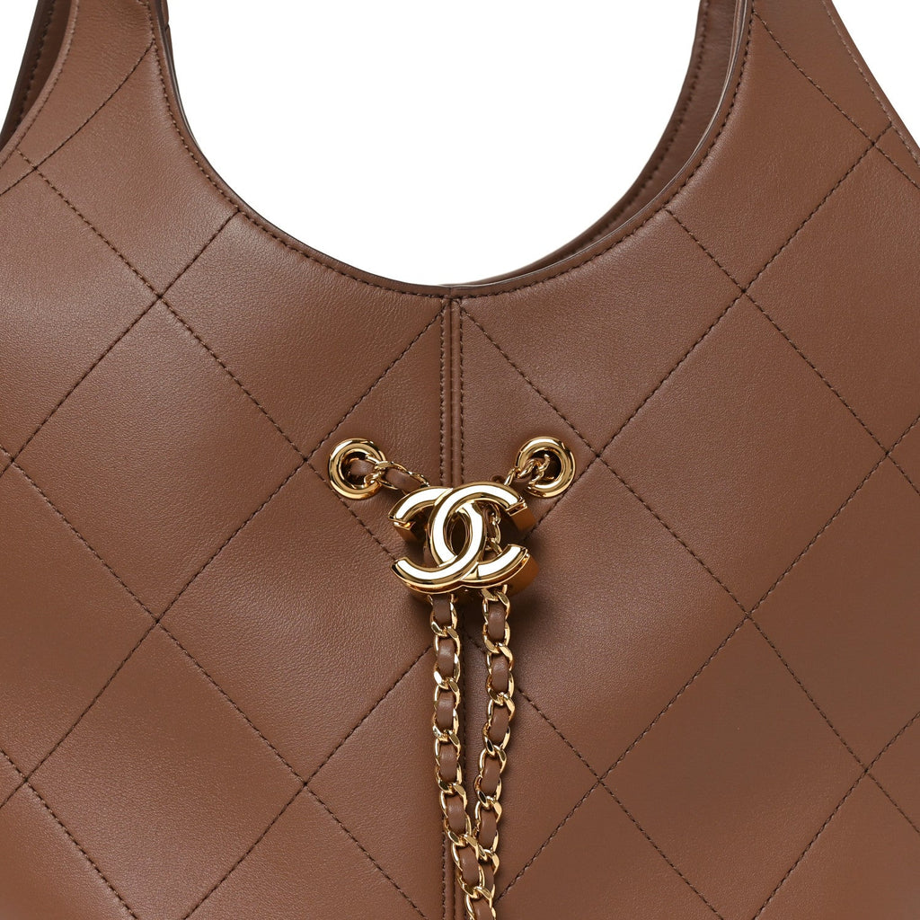 Chanel Calfskin Quilted Small Shopping Bag Brown