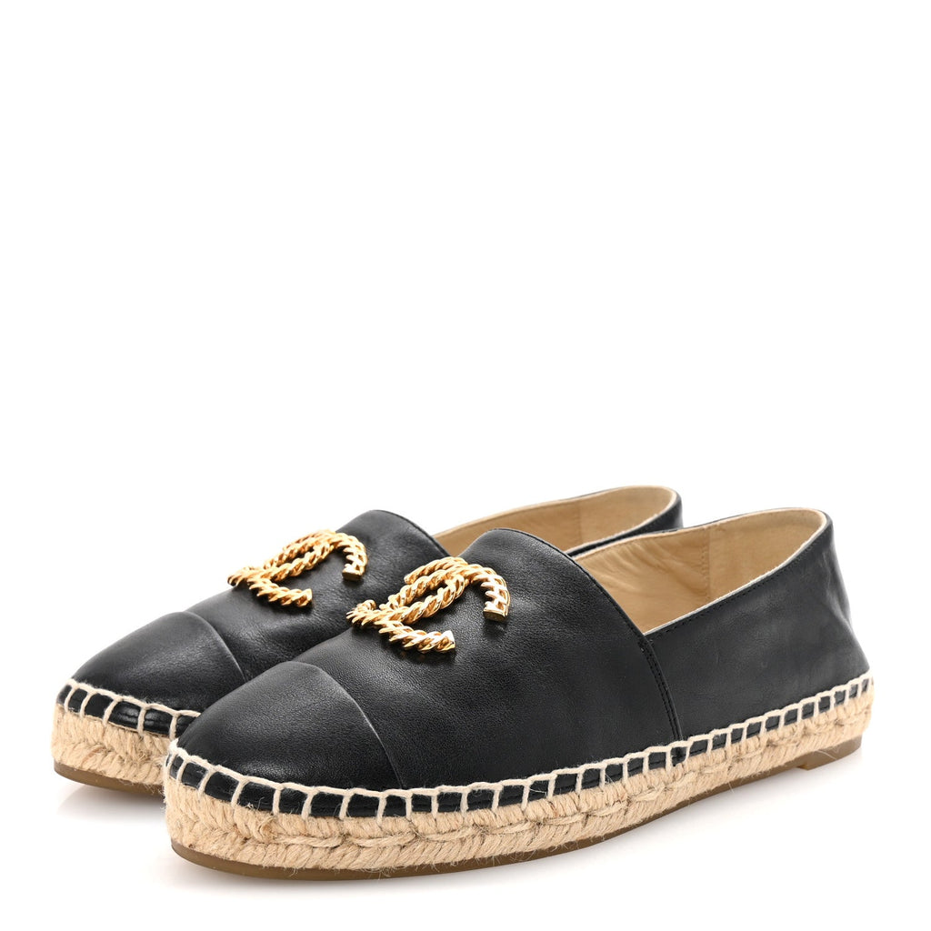 Calfskin Chain CC Espadrilles 35 Black