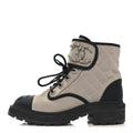 Fabric Grosgrain Lambskin Quilted Lace Up Combat Boot 36 Gray