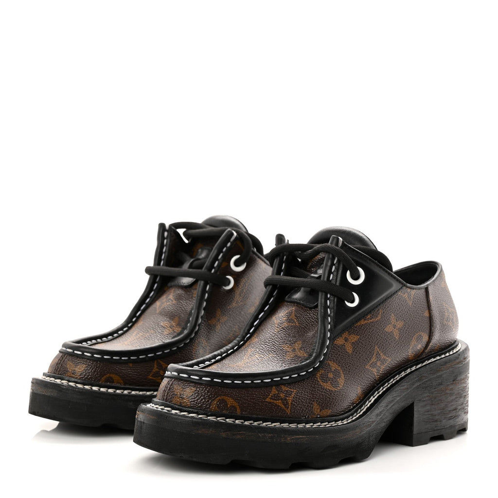 Louis Vuitton Monogram Calfskin Beaubourg Platform Derby Shoes 37.5 Brown