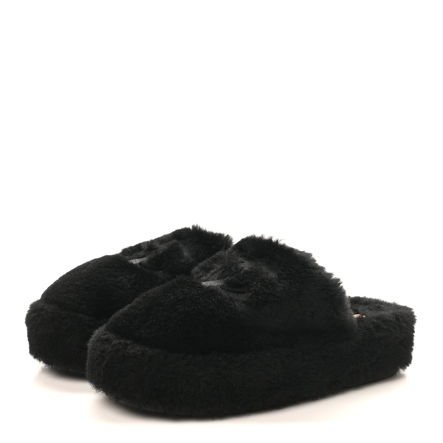 Chanel Shearling CC Flat Mules 36 Black
