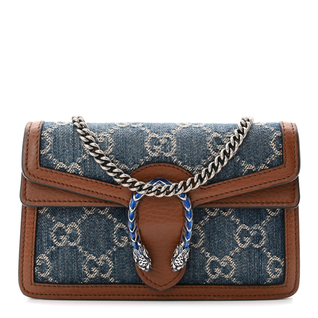 Gucci New Denim GG Monogram Dollar Calfskin Enamel Super Mini Dionysus Shoulder Bag Blue Tea Cuir Epilog Electric Blue