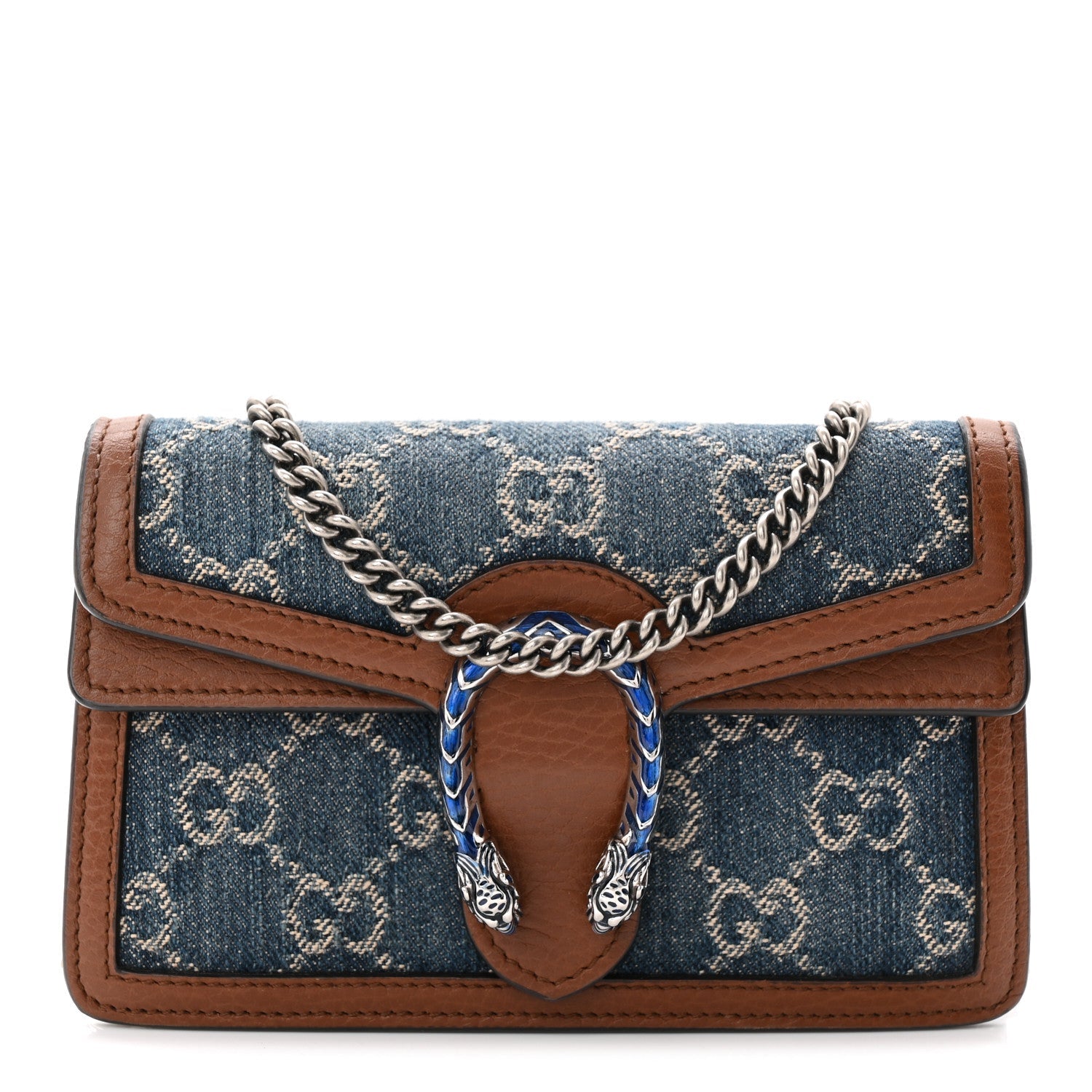 Gucci New Denim GG Monogram Dollar Calfskin Enamel Super Mini Dionysus Shoulder Bag Blue Tea Cuir Epilog Electric Blue
