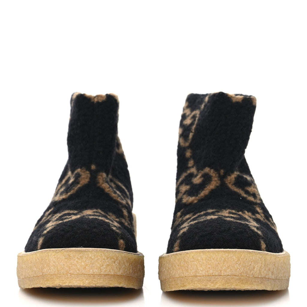 Gucci Faux Shearling Hooper GG Womens Ankle Boots 39 Black Natural Tan