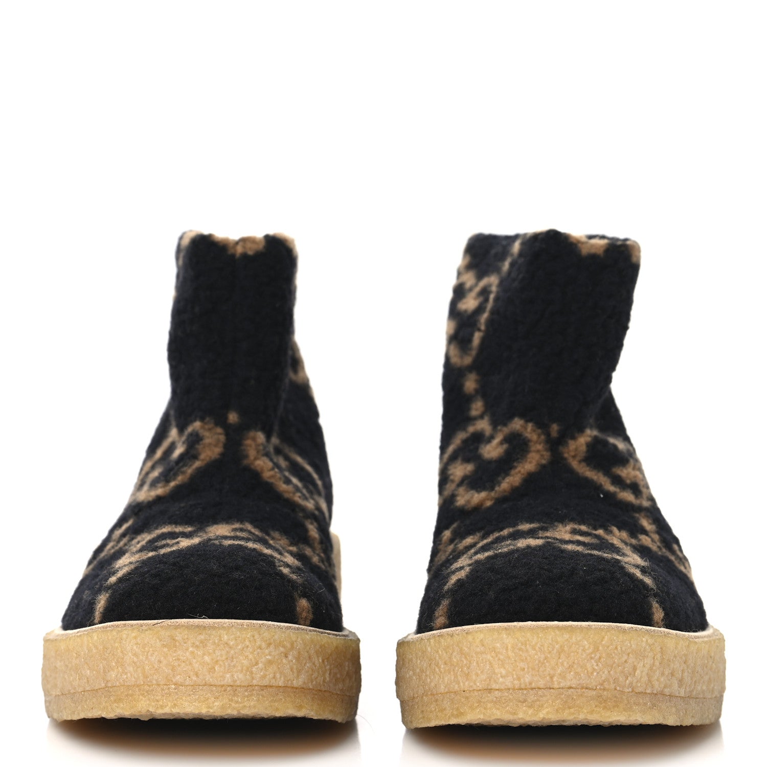 Gucci Faux Shearling Hooper GG Womens Ankle Boots 39 Black Natural Tan
