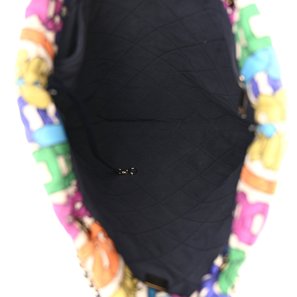 Chanel Printed Fabric Quilted Logo Large Shopping Tote Multicolor