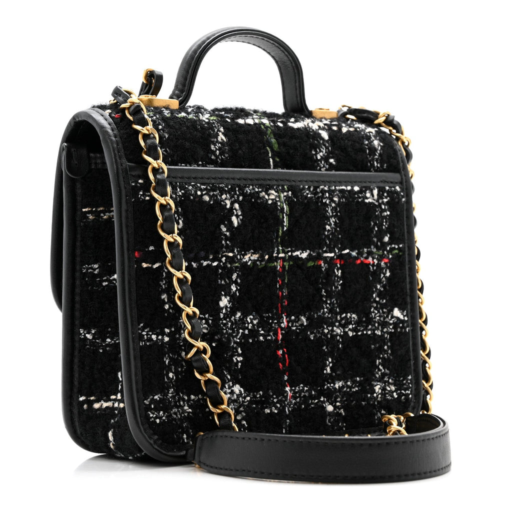 Chanel Tweed Calfskin School Memory Mini Top Handle Flap Black White Red Green Beige