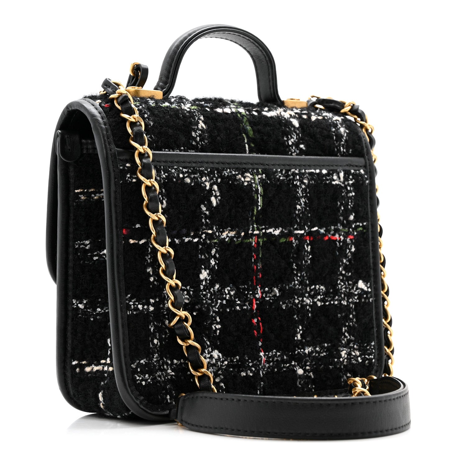 Chanel Tweed Calfskin School Memory Mini Top Handle Flap Black White Red Green Beige